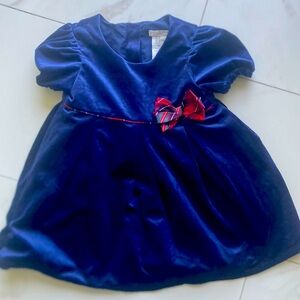 Holidays Blue Velvet Dress with Red Bow 5T